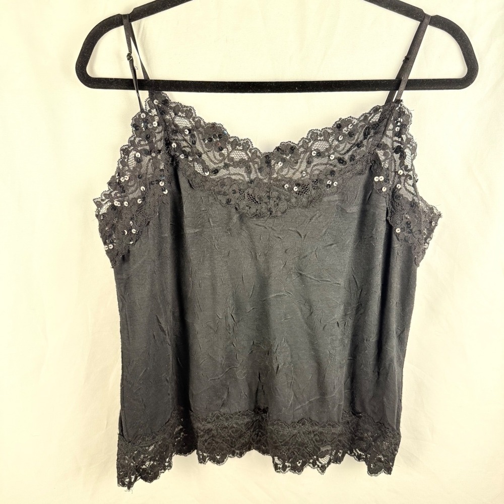 Lapis Black Lace Sequin Y2K Camisole Goth Going Out Whimsigoth‎ Goth XL